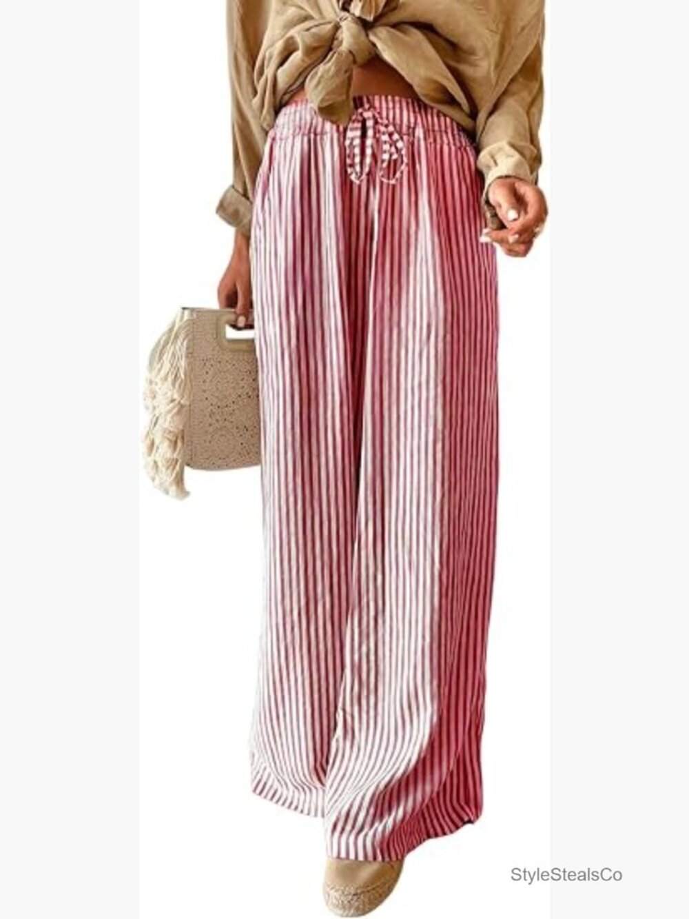Pink Striped Wide-Leg Pants